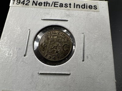 1942 Netherlands East Indies 1/10 Gulden Silver Coin XF EF Extra Fine Circ