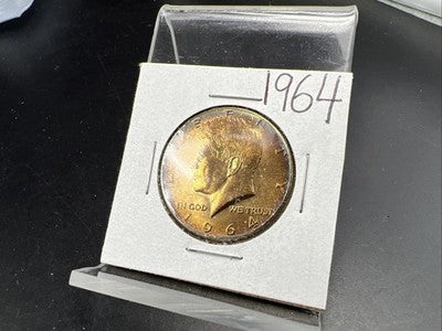 1964 50c Kennedy Silver Half Dollar Coin PQ Amber Toning Obverse CH BU SK#a