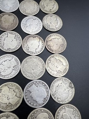 Barber Quarters 90% Silver Coin Quarter Roll $10 Face Value 40 Coins VG/G SKU#3A