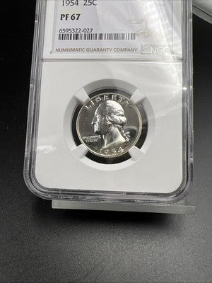 1954 P 25c Washington Silver Quarter Coin PF67 Gem Proof Certified #027 NGC
