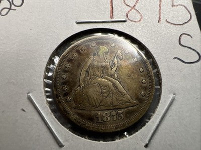 1875 S 20c Seated Liberty Twenty Cent Silver Quarter Coin XF EF Extra Fine Circ
