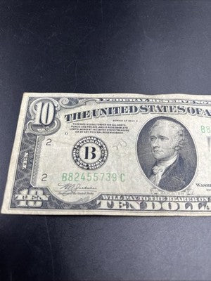 1934 A $10 FRN Ten Dollar Federal Reserve Note New York District Fine Circ #39