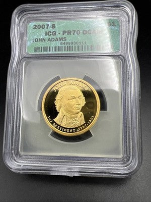 2007 S $1 John Adams Proof Presidential Dollar Coin ICG PR70 DCAM #111