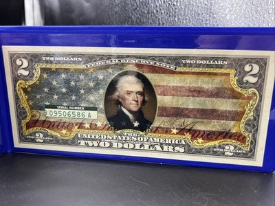 American Flag Colorized Enhanced 2017 A 2 Two Dollar Federal Reserve Note Unc #6