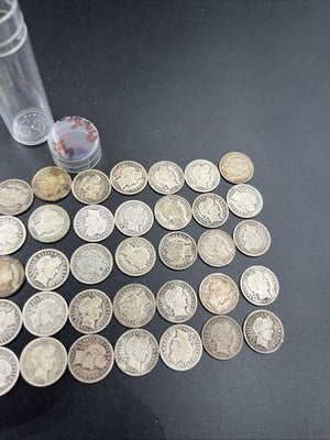 50 Coin Barber 90% Silver Dime Roll VG Very Good Circ Conditions SK#a