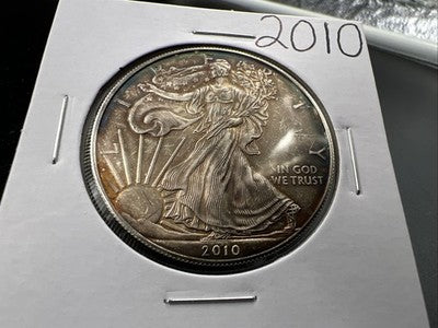2010 1 Oz ASE American Silver Eagle Coin Neat Toning Toner