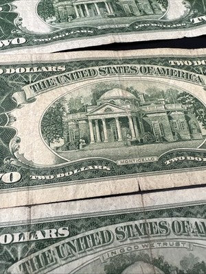 Lot of 10 1953 1963 $2 USN Red Seal Legal Tender Bills VG Very Good + Circ #859