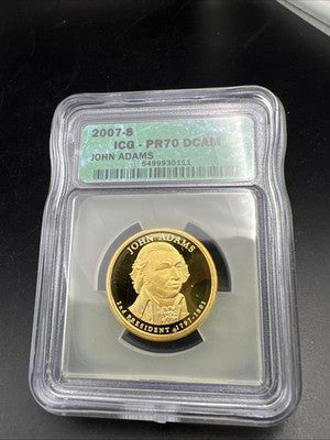 2007 S $1 John Adams Proof Presidential Dollar Coin ICG PR70 DCAM #111