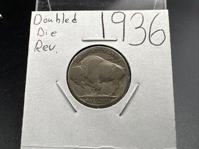 1936 5c Buffalo Nickel Coin Fine Circulated Double Die Reverse Variety