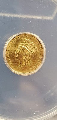 1857 Type 3 Princess Head Gold G$1 Dollar Coin ANACS AU Details Damaged Bent