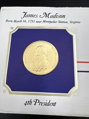 James Madison Presidential Medal in Postmarked Card w/ Stamps