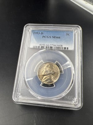 1953 D 5c Jefferson Nickel Coin PCGS MS66 Gem BU Certified #608