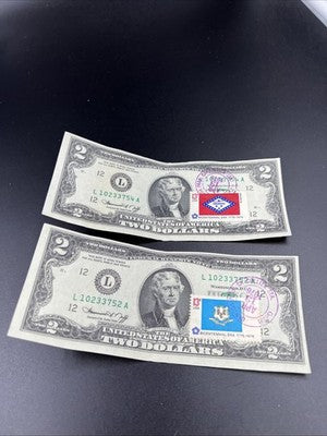 2 Same Block 1976 $2 Bicentennial FRN Canoga Park Canton Station LA VF/XF Circ