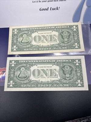 Lot of Two Lucky 7s $1 Dollar Bills 2013 VF 2017 A FRN Federal Reserve Note Circ