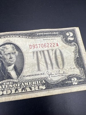1928 G $2 Two Dollar Legal Tender United States Red Seal Note VG Circ #6222