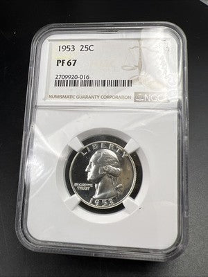 1953 P 25c Washington Silver Proof Quarter Coin PF67 NGC #16