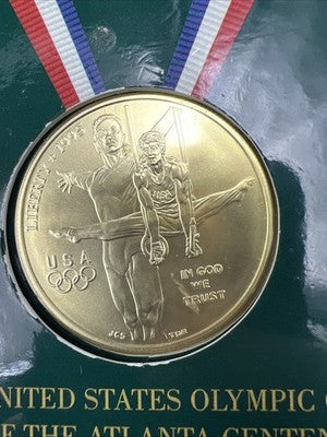 1995 Atlanta Olympics Gymnast Silver Dollar Coin in US Mint Olympic Pack