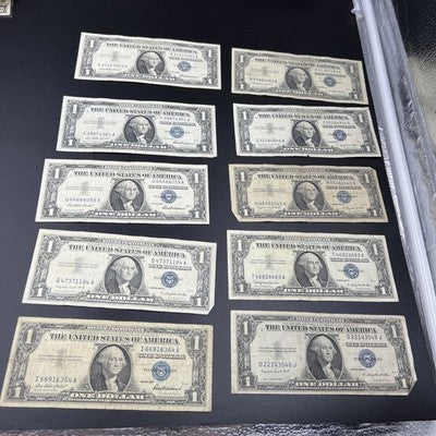 Lot of 10 1957 1935 $1 One Dollar Silver Certificates VG + Circulated #364