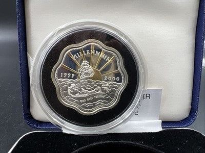 2000 Bermuda Sterling Silver Proof Millenium 2 Dollars Coin Sailing Ship BOX COA