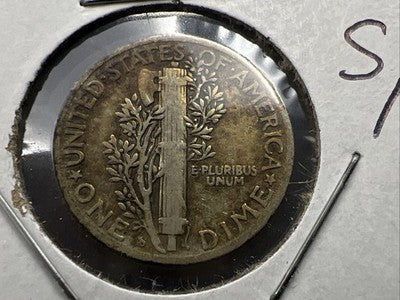 1943 S S/S 10c RPM Mercury Dime FS-501 Variety Fine Circ Nice toning