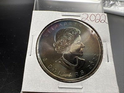 2022 Canada 1 Oz Silver Maple Leaf Neat Blue Toning Toner OBV GEM BU