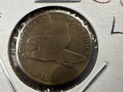 1858 1c Flying Eagle Cent Coin Low Leaves FS-901 Variety AG About Good Circ