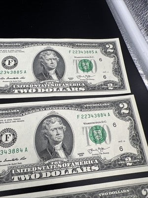 4 Consecutive 2013 $2 FRN Federal Reserve Note Two Dollar Bills Fancy Serial #82