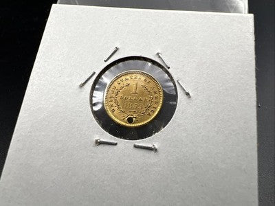 1853 Liberty Head Type I Gold Dollar $1 AU Details Holed