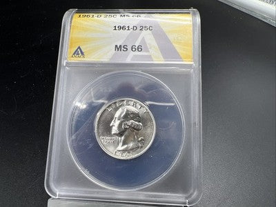 1961 D 25C Washington Quarter Silver Coin ANACS MS66 Gem BU #44