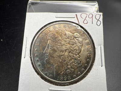 1898 P $1 Morgan Silver Dollar Coin AU About UNC Neat Toning Toner #a