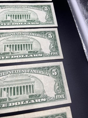 Lot of 5 1963 $5 USN United States Notes Five Dollar Bills Red Seal VF Very Fine