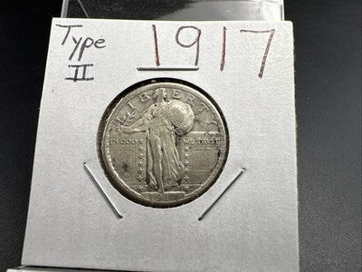1917 P T2 Standing Liberty Quarter Coin Type 2 Variety XF EF Details Cleaned