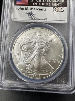 2013 1 Oz American Silver Eagle Coin PCGS MS69 Mercanti Signature Label #240
