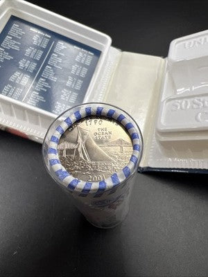 US Mint Certified 2001 P Rhode Island State Statehood 40 Coin BU Quarter Roll