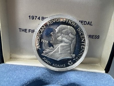 1974 US 1776-1976 Bicentennial John Adams Sterling Silver Medal w/ Box COA