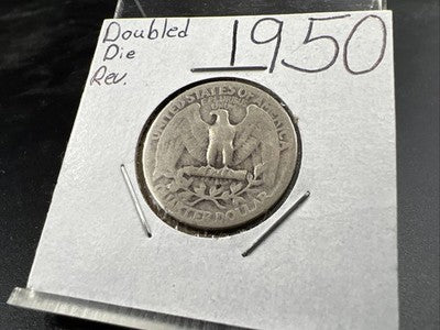1950 P 25c Washington Silver Quarter Coin AG Circ DDR Double Die Reverse SK#a