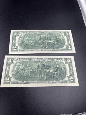 2 Consecutive 1976 Bicentennial $2 Two Dollar Federal Reserve Notes AU About UNC