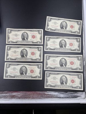 Lot of 7 1963  1953 $2 USN Red Seal Notes VF Very Fine Bills #516