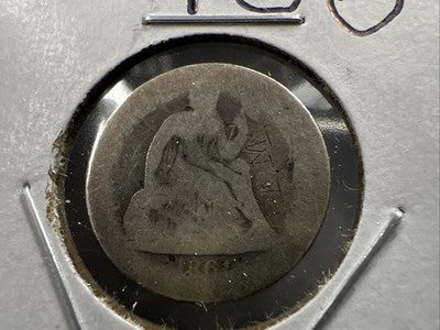 1861 Civil War Era Liberty Seated Dime Coin Fair Details E.M engraved graffiti