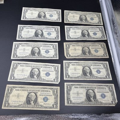 Lot of 10 1957 1935 $1 One Dollar Silver Certificates VG + Circulated #364