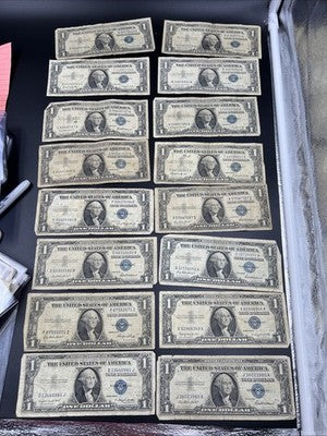 Lot of 16 VERY CIRC 1957 1935 $1 Dollar Silver Certificate Blue Seal Notes #81