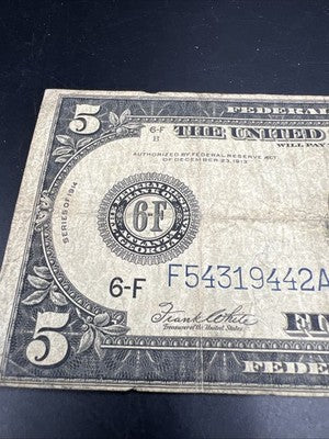 1914 $5 Five Dollars Federal Reserve Note Atlanta White Mellon FR-867 Very Circ