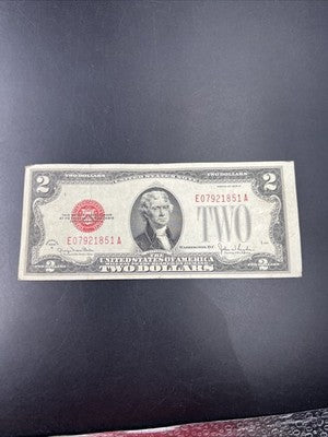 1928 G $2 USN Red Seal Legal Tender Note CH Fine / VF Cric #851