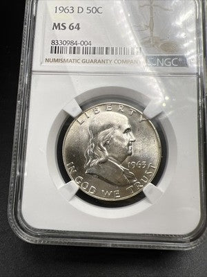 1963 D 50c Frankling Silver Half Dollar Coin NGC MS64 #004 CH BU Certified