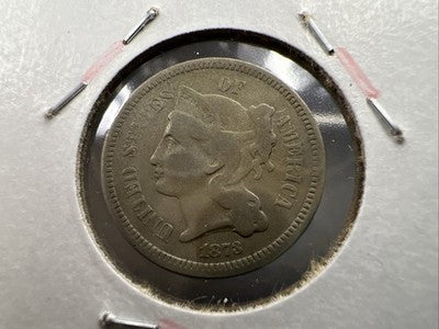 1873 Closed 3 Variety 3c Nickel Coin Major Lamination Reverse Fine Details
