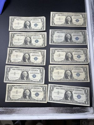 Lot of 10 1957 / 1935 $1 One Dollar Silver Certificate Blue Seal Notes VG #404