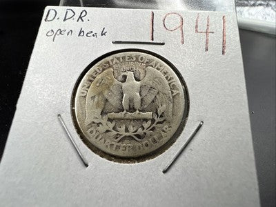 1941 25c Washington Silver Quarter Coin AG DDR Reverse Double Die Variety