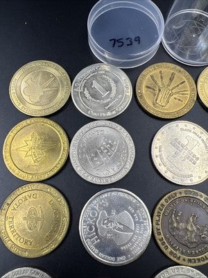 Lot of 20 $1 Casino Dollar Gaming Tokens Metal Circulated Conditions SKU#7539
