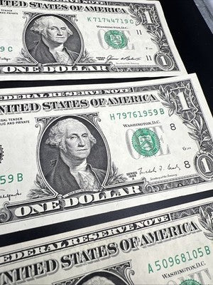 Lot of 3 XF EF 1988 $1 FRN Federal Reserve Notes #105