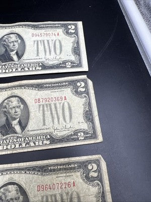 Lot of 5 1928 G $2 USN United States Note Red Seal Bills G / VG Circ #024